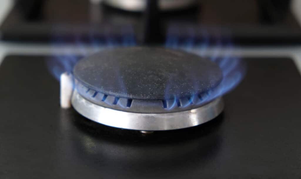 blue flames on gas stove