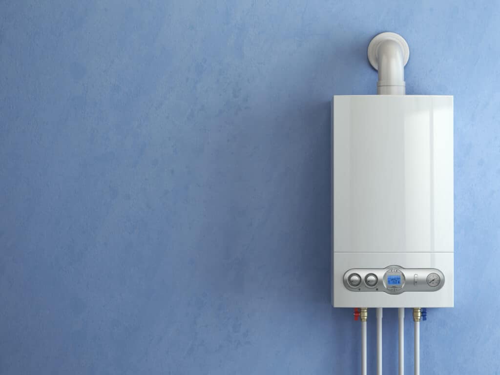 tankless water heater with blue background